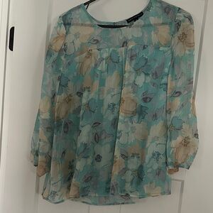 Sara Michelle Teal and Beige Floral Blouse